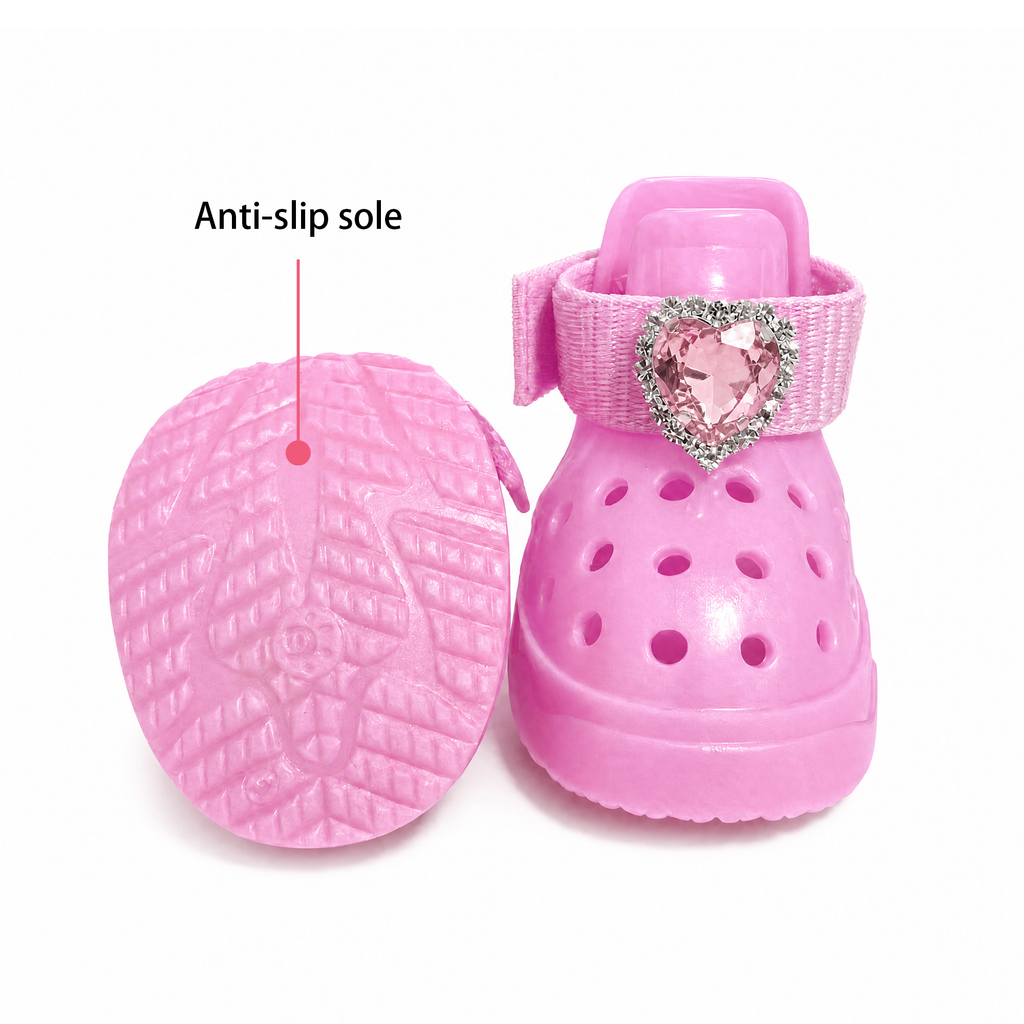 Detailed view of Blessingmychild non-slip anti-slip sole traction on premium pink tropical dog sandals, white background