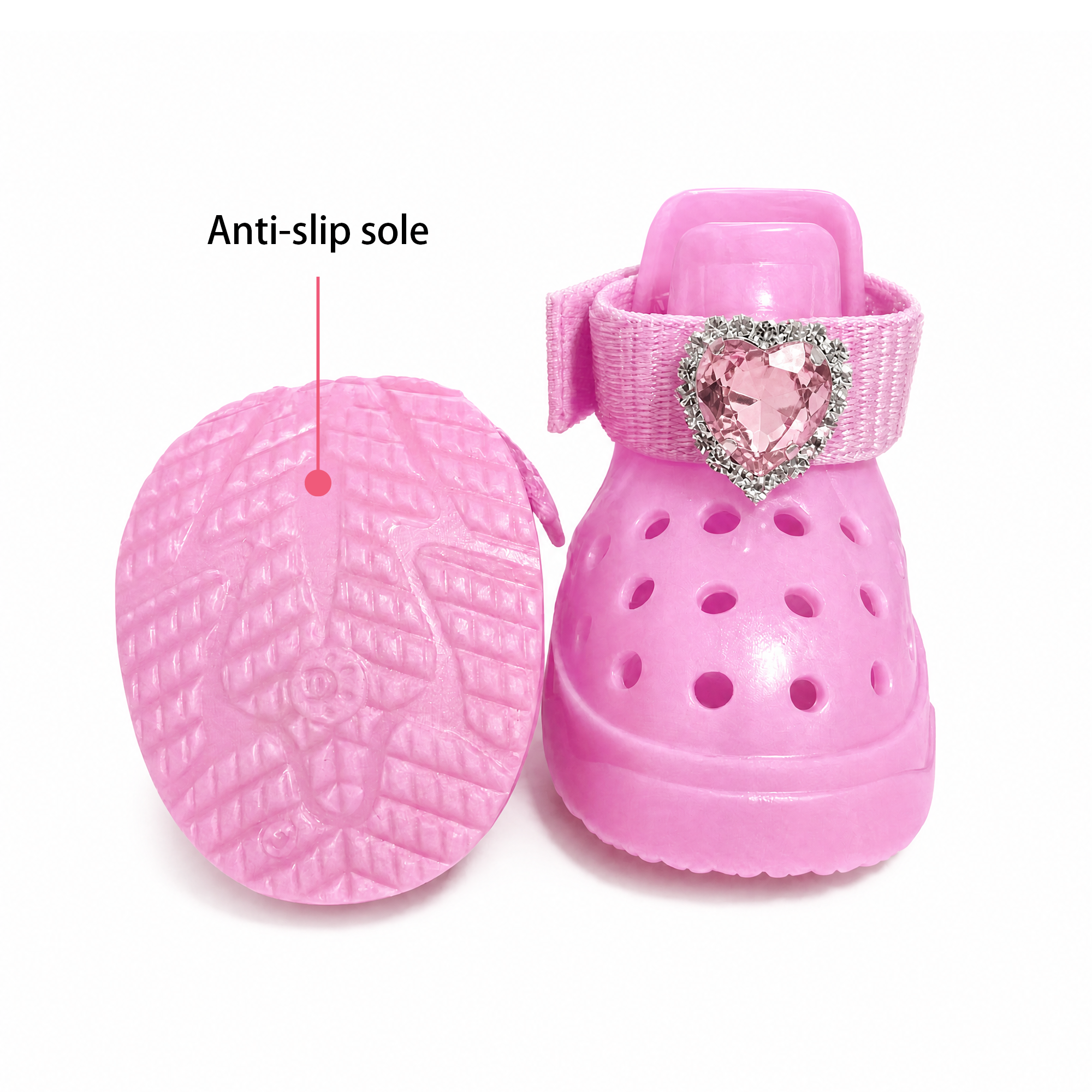 Detailed view of Blessingmychild non-slip anti-slip sole traction on premium pink tropical dog sandals, white background