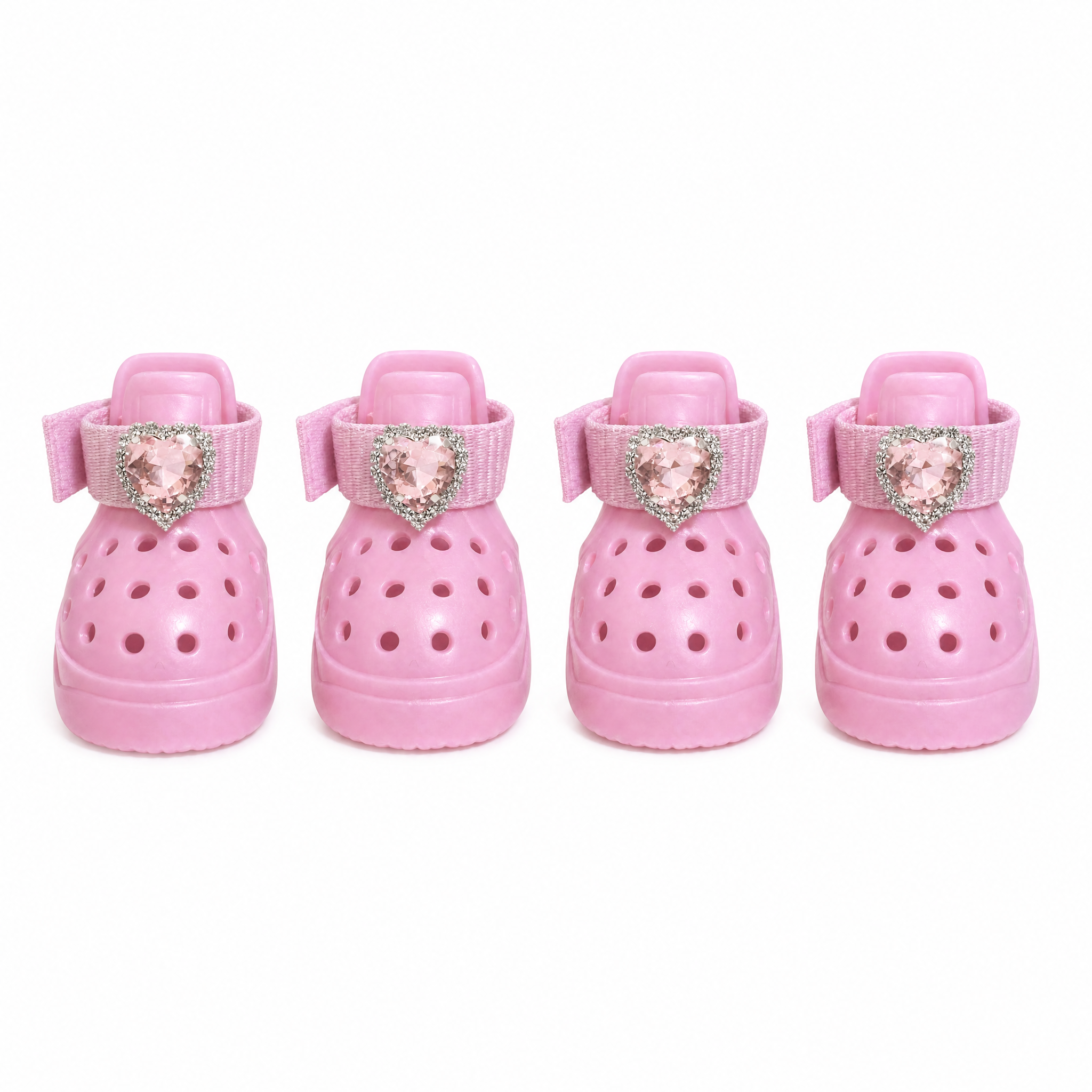 Complete 4-pack set of Blessingmychild pink custom dog shoes for tropical paws, white background