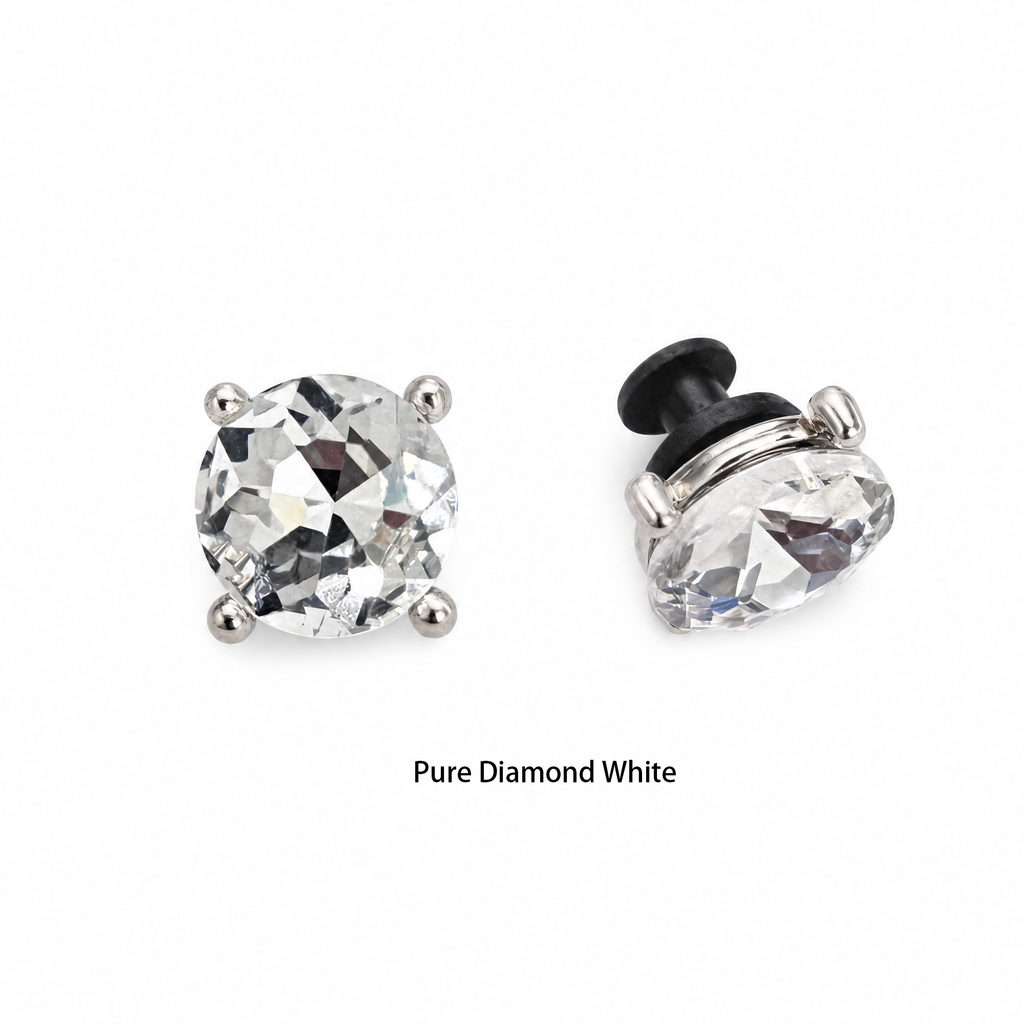 Front and side view of Blessingmychild pure diamond white brilliant-cut crystal dog crocs charms on a clean white background
