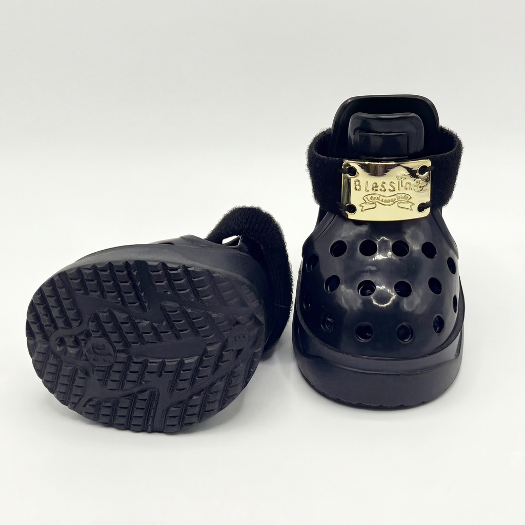 Bottom look of Blessingmychild V1 knight black dog footwear demonstrating the durable anti-slip patterned rubber sole and breathable body